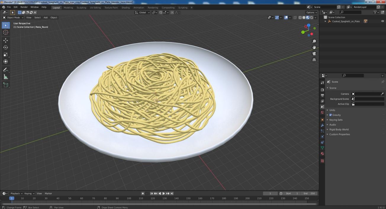 3D model Cooked Spaghetti on Plate