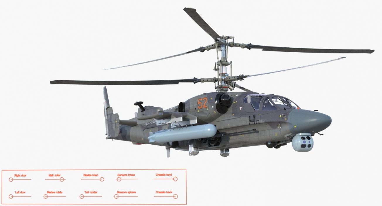 Attack Helicopter KA52 Black Shark Hokum A Rigged 3D model