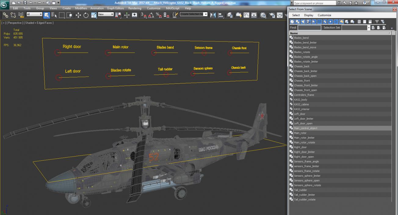 Attack Helicopter KA52 Black Shark Hokum A Rigged 3D model