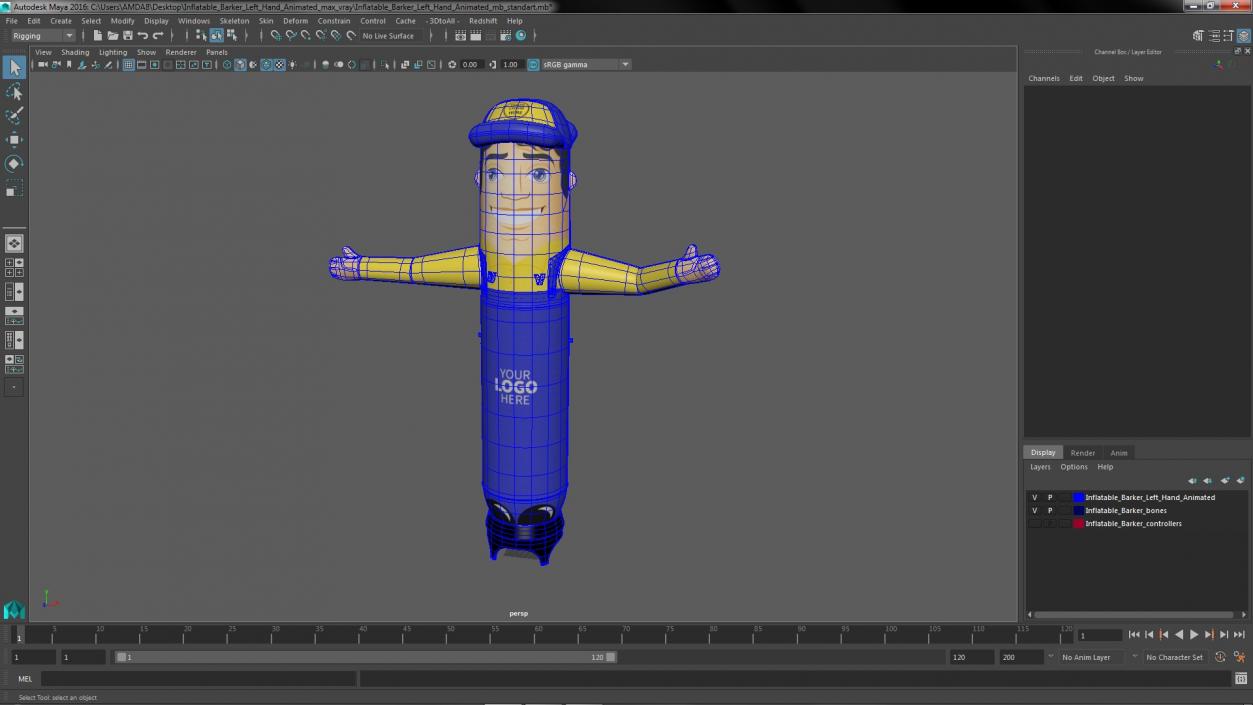 3D model Inflatable Barker Left Hand Animated for Maya