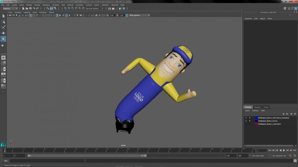 3D model Inflatable Barker Left Hand Animated for Maya