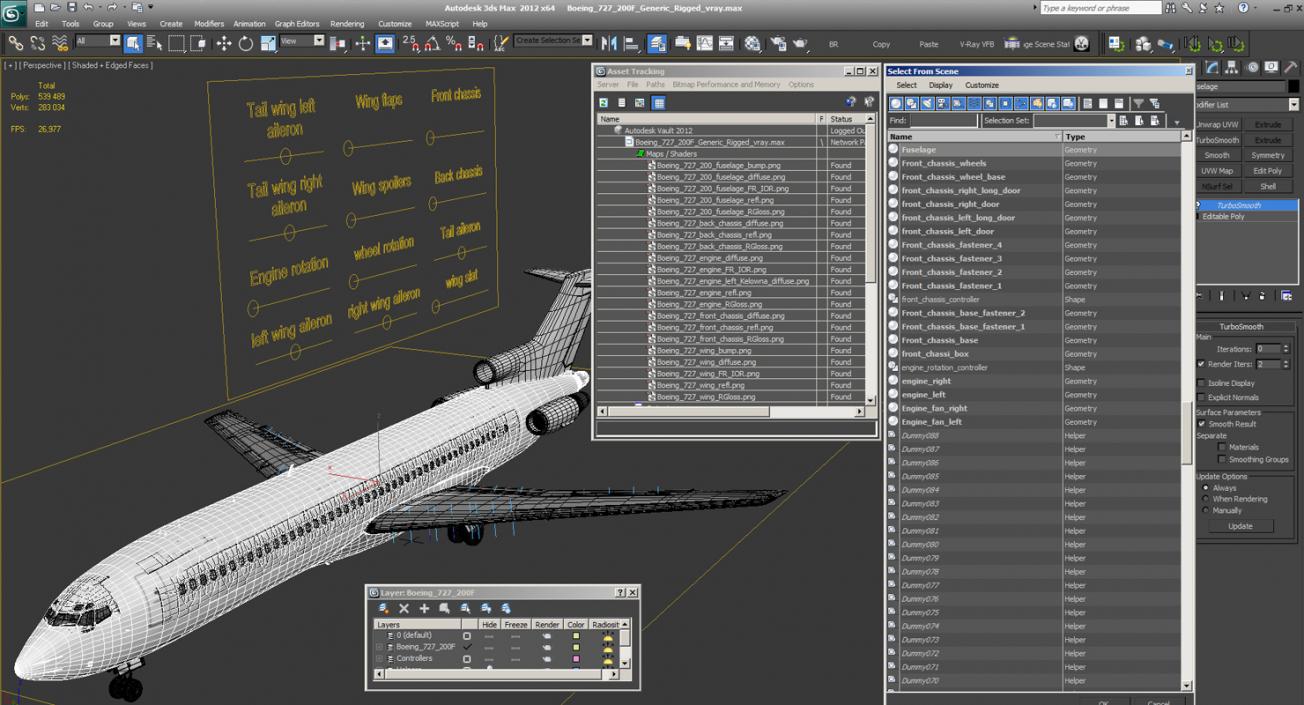 3D model Boeing 727-200F Generic Rigged