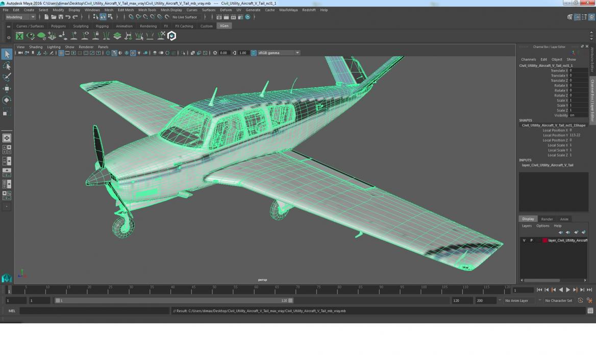 Civil Utility Aircraft V Tail 3D model