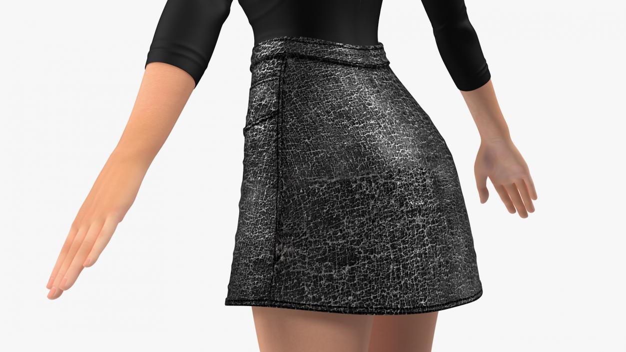 3D Cartoon Woman Clothes T-Pose model