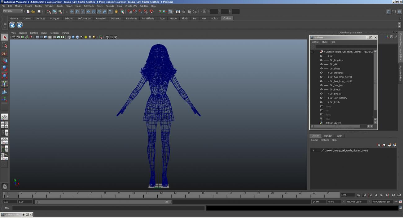 3D Cartoon Woman Clothes T-Pose model