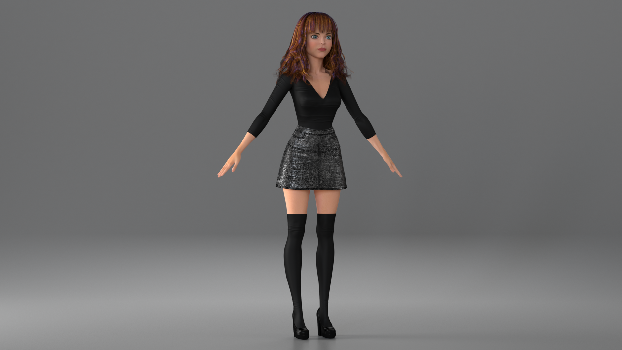 3D Cartoon Woman Clothes T-Pose model