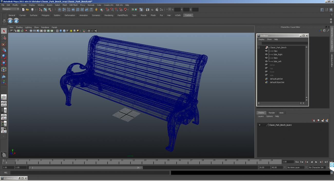 3D Classic Park Bench model