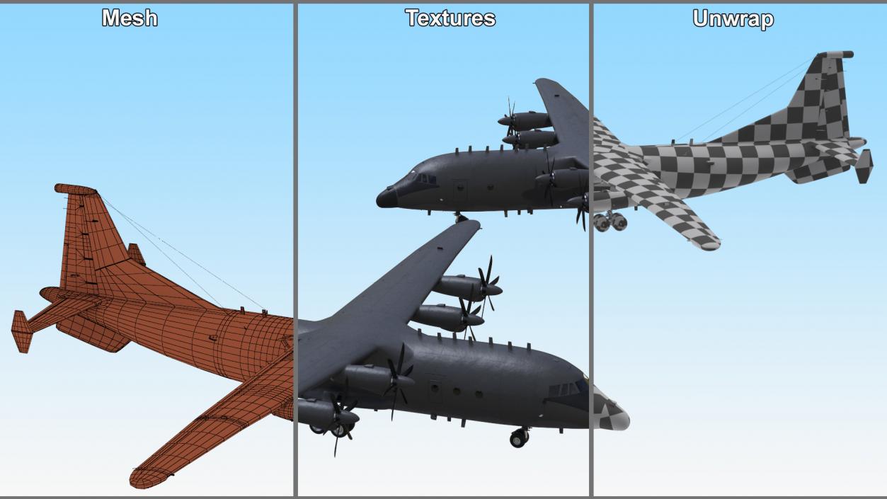 Military Turboprop Transport Aircraft Rigged 3D model