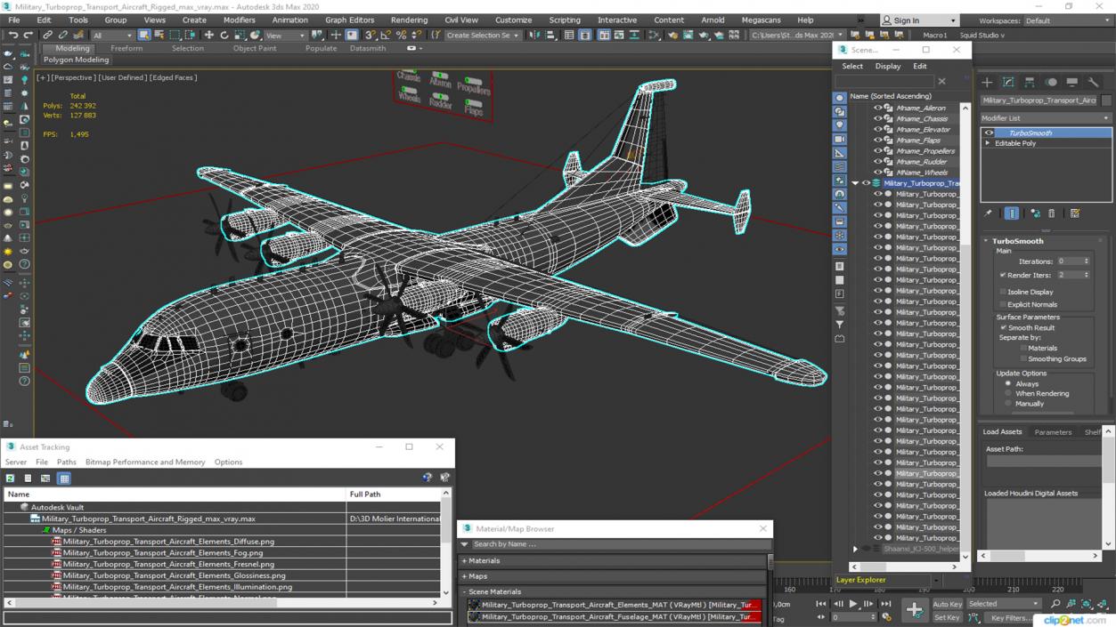 Military Turboprop Transport Aircraft Rigged 3D model