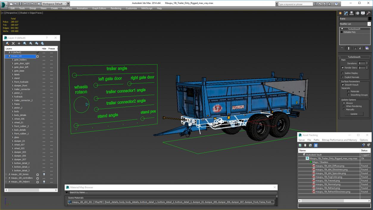 3D model Maupu 18t Trailer Dirty Rigged