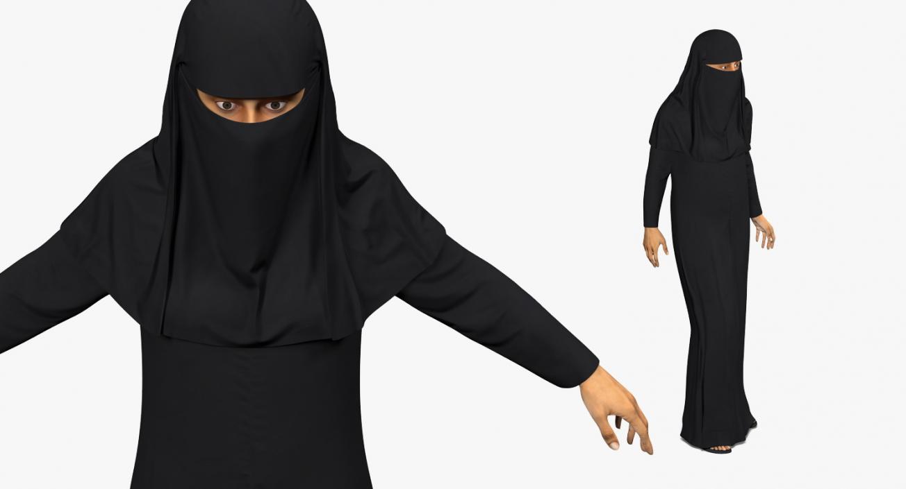 3D model Arabian Woman in Black Abaya Rigged