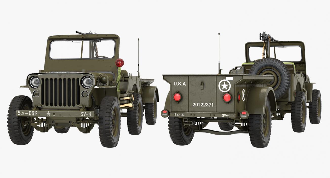 3D model Willys Jeep MB 44 with Trailer Ambulance