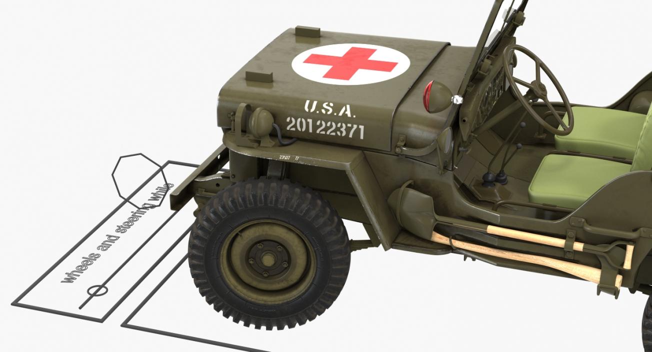 3D model Willys Jeep MB 44 with Trailer Ambulance