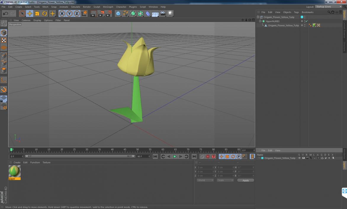 Origami Flower Yellow Tulip 3D