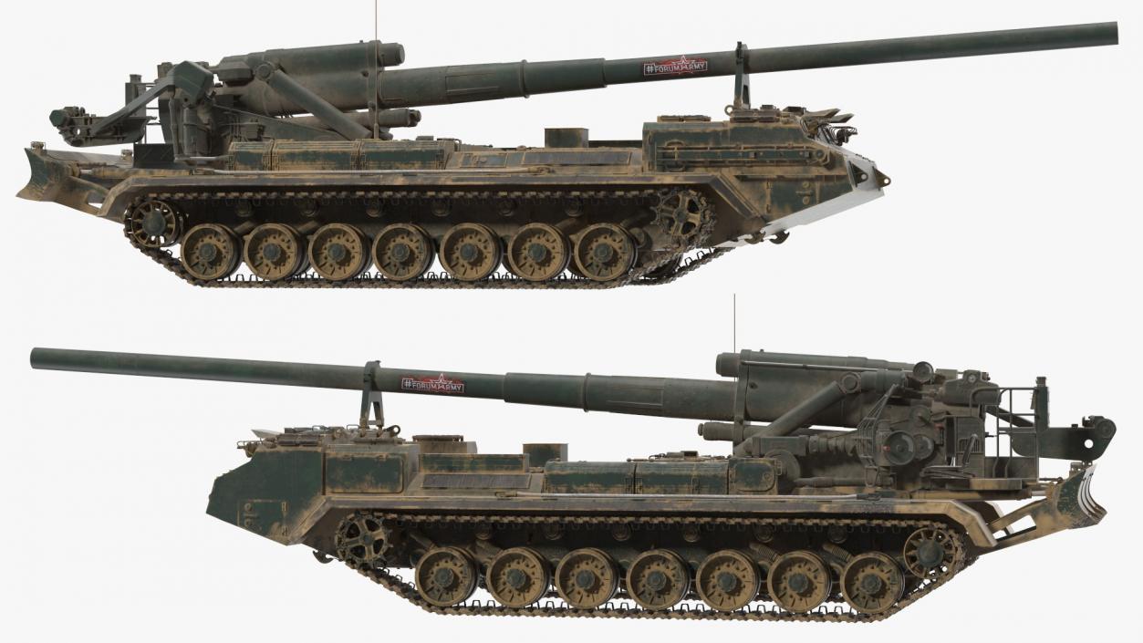 2S7 Pion Self Propelled Heavy Artillery Dirty Rigged 3D