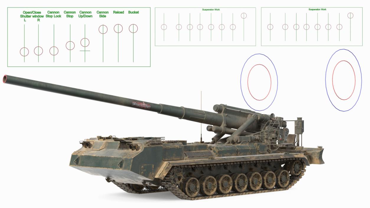 2S7 Pion Self Propelled Heavy Artillery Dirty Rigged 3D