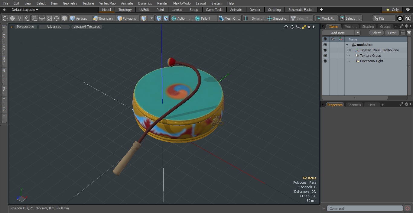 3D Tibetan Drum Tambourine model