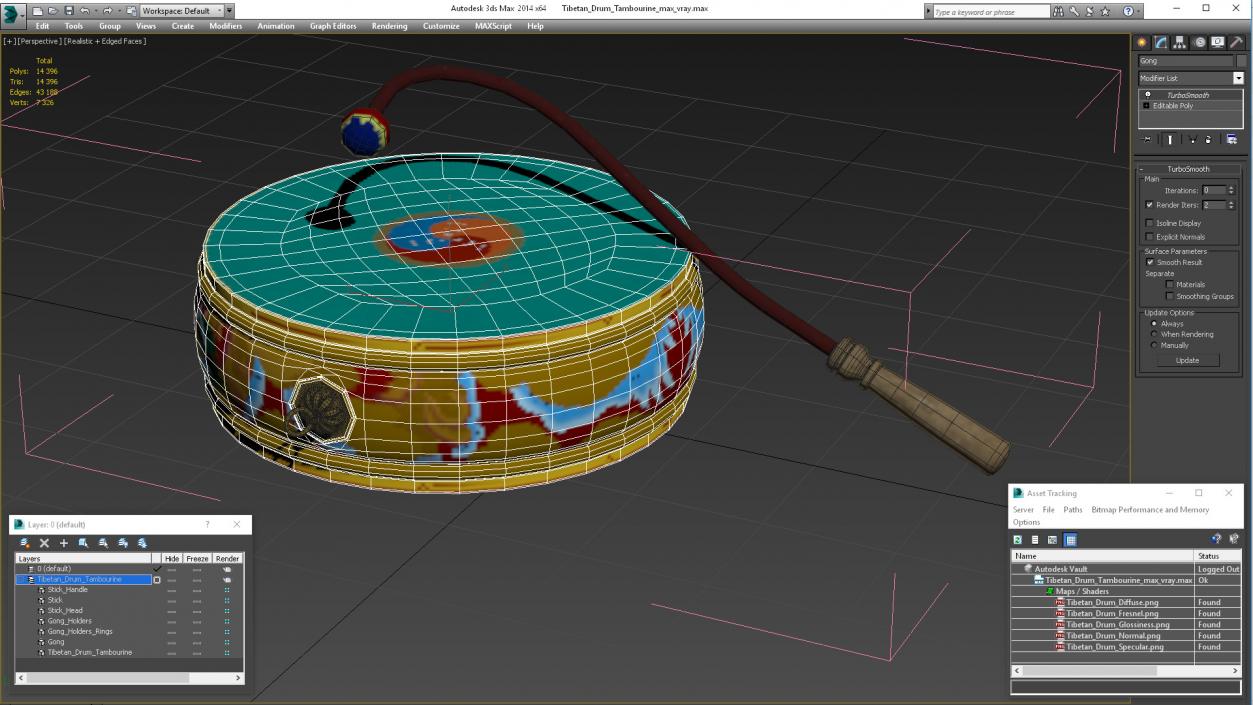 3D Tibetan Drum Tambourine model