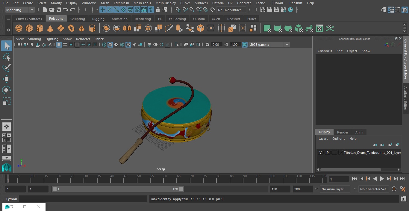 3D Tibetan Drum Tambourine model