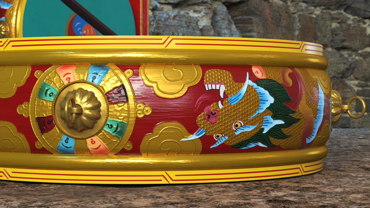 3D Tibetan Drum Tambourine model