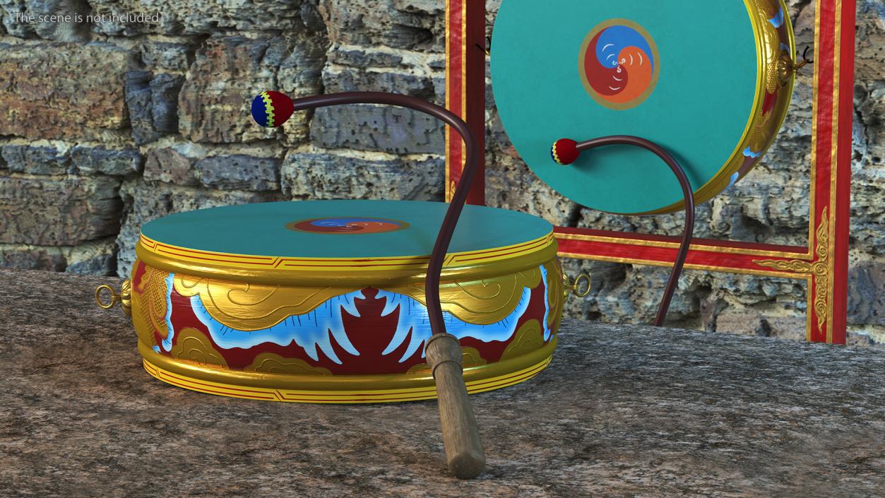 3D Tibetan Drum Tambourine model