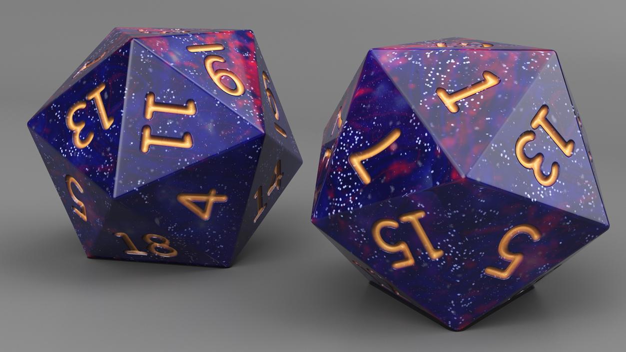 3D D20 DND Dice Cosmic Purple Blue