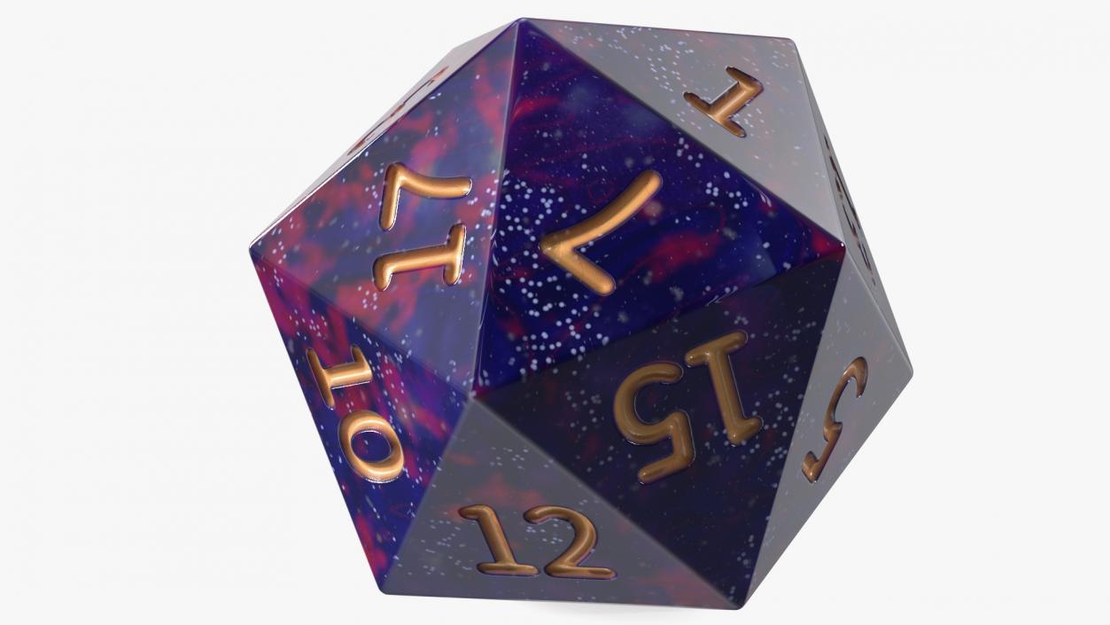 3D D20 DND Dice Cosmic Purple Blue