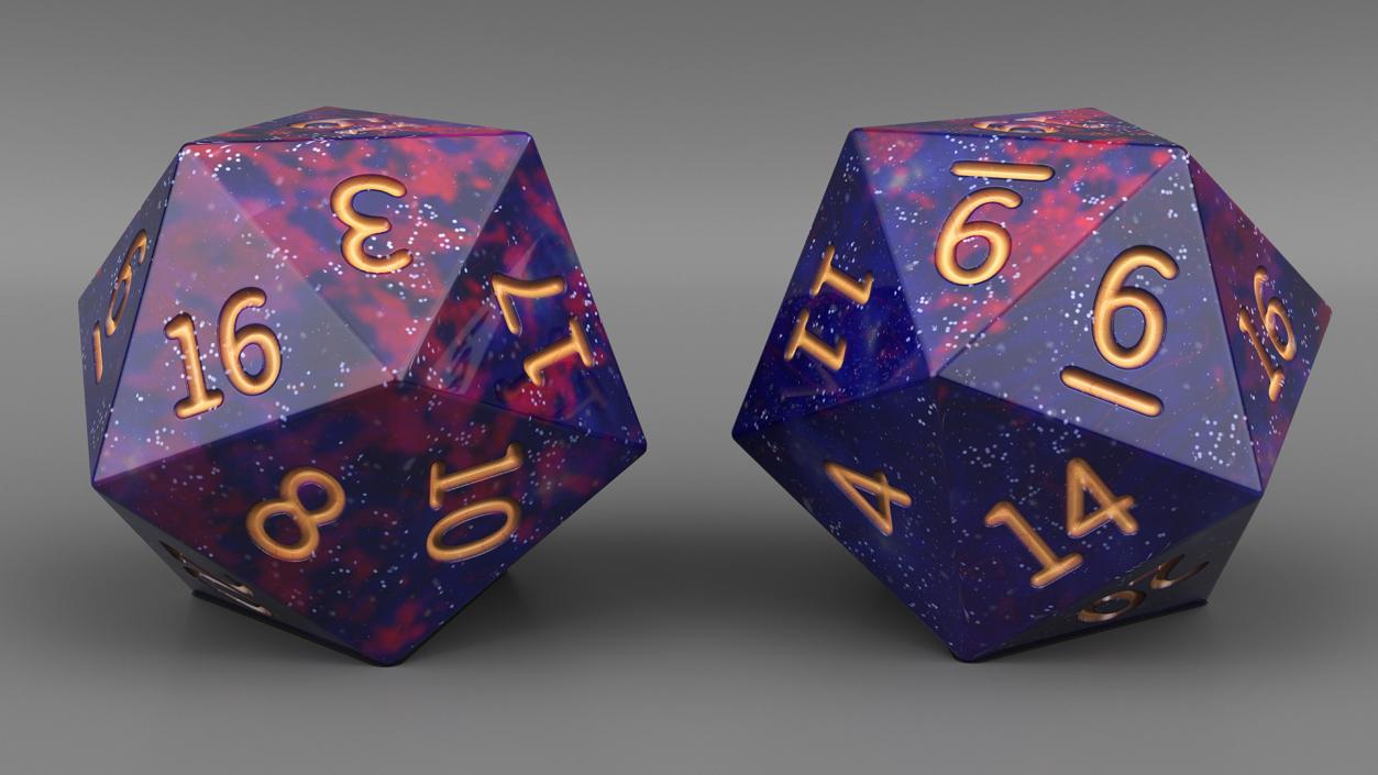 3D D20 DND Dice Cosmic Purple Blue