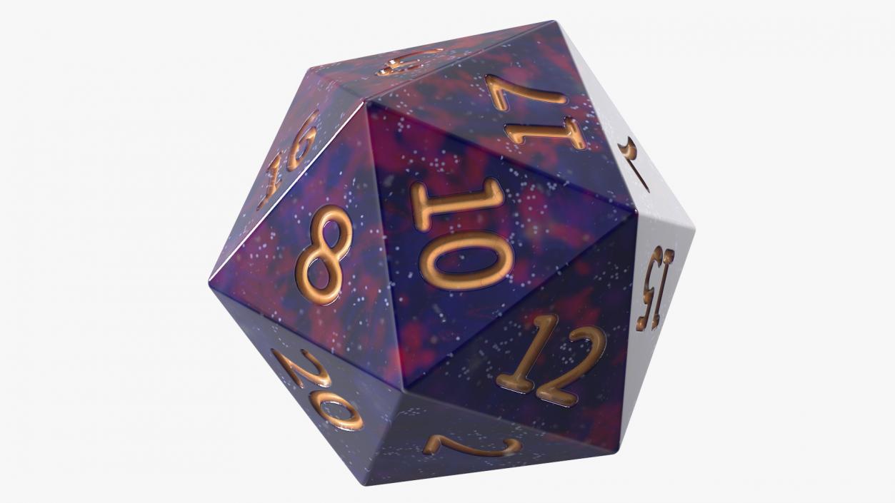 3D D20 DND Dice Cosmic Purple Blue