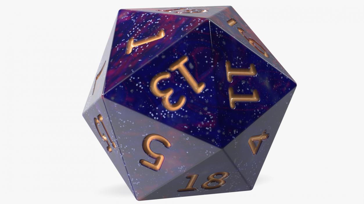 3D D20 DND Dice Cosmic Purple Blue