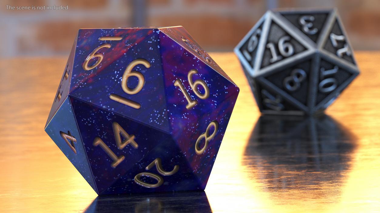 3D D20 DND Dice Cosmic Purple Blue