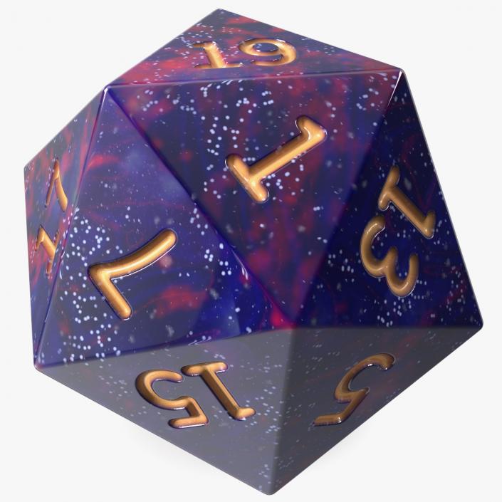 3D D20 DND Dice Cosmic Purple Blue