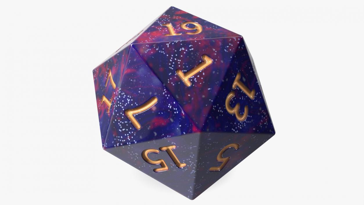 3D D20 DND Dice Cosmic Purple Blue