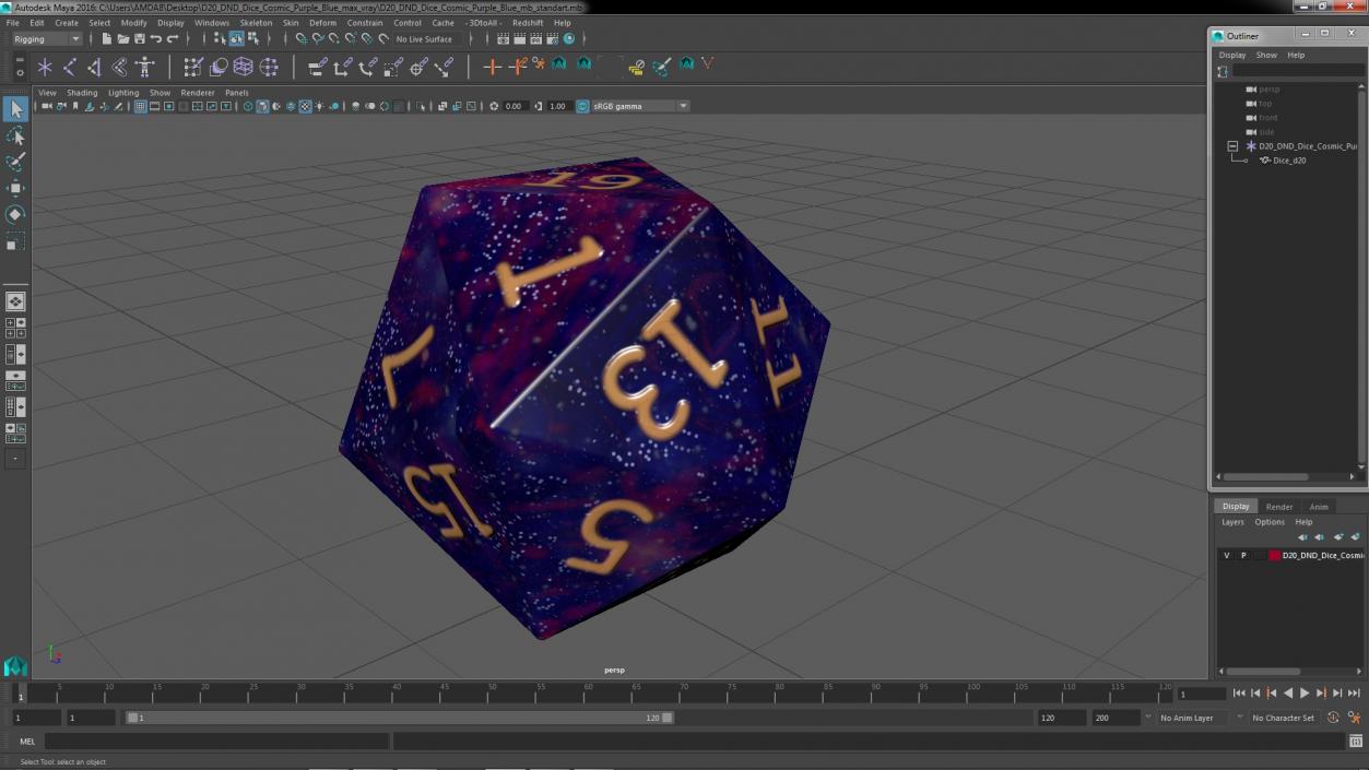 3D D20 DND Dice Cosmic Purple Blue