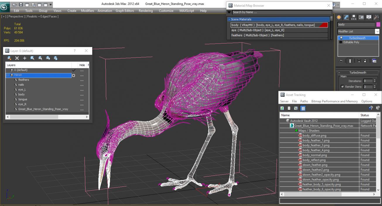 3D Great Blue Heron Eating Pose model