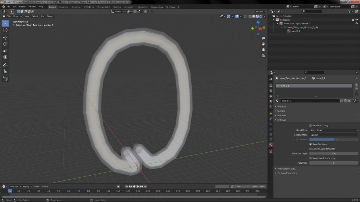 Neon Tube Light Number 0 3D model