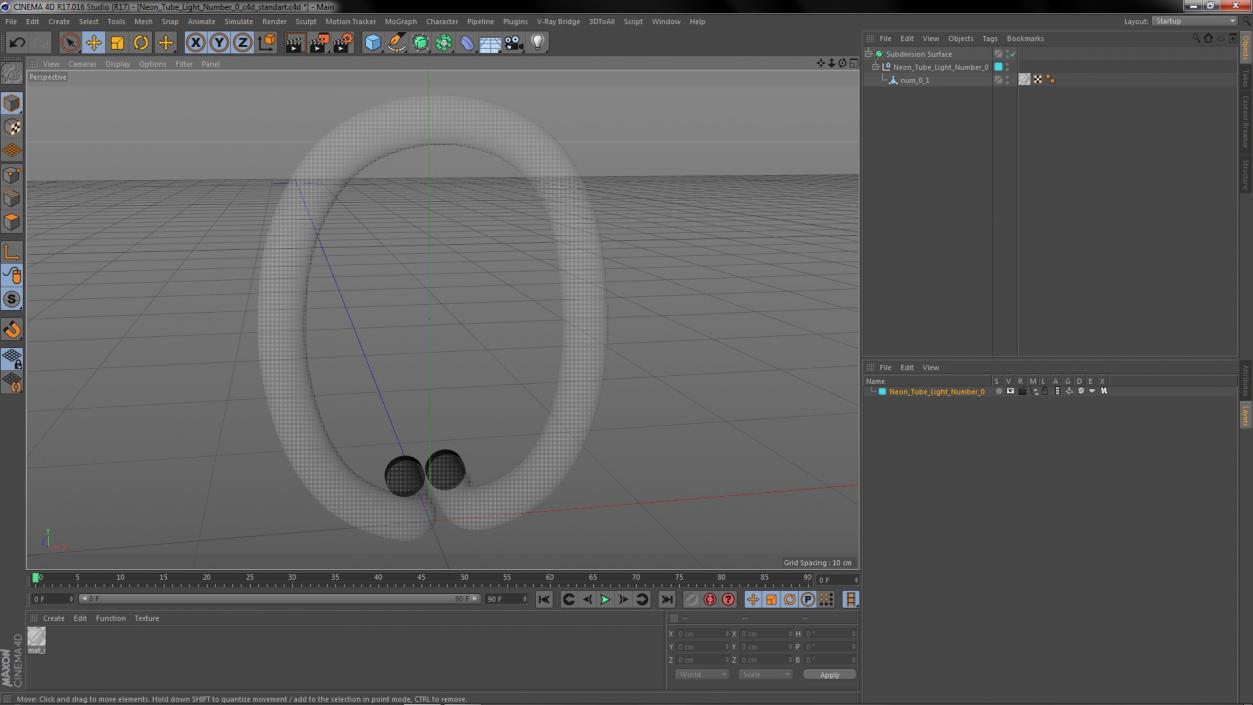 Neon Tube Light Number 0 3D model