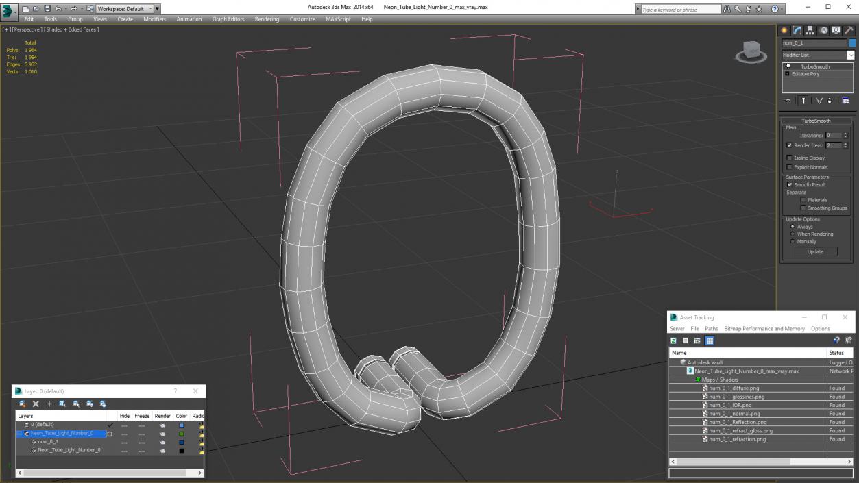 Neon Tube Light Number 0 3D model