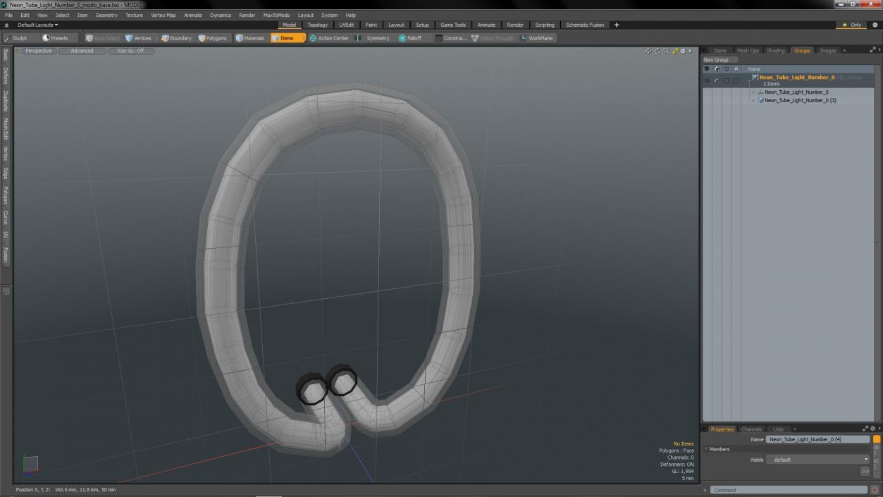 Neon Tube Light Number 0 3D model