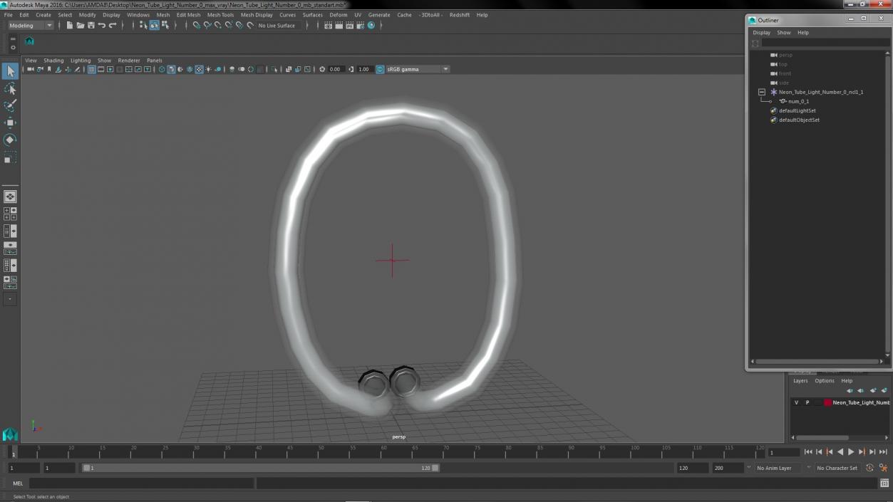 Neon Tube Light Number 0 3D model