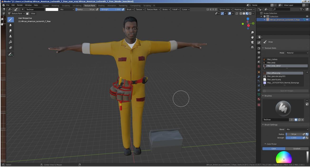 3D African American Locksmith T Pose model