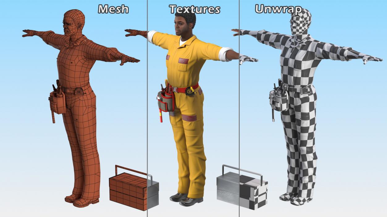 3D African American Locksmith T Pose model