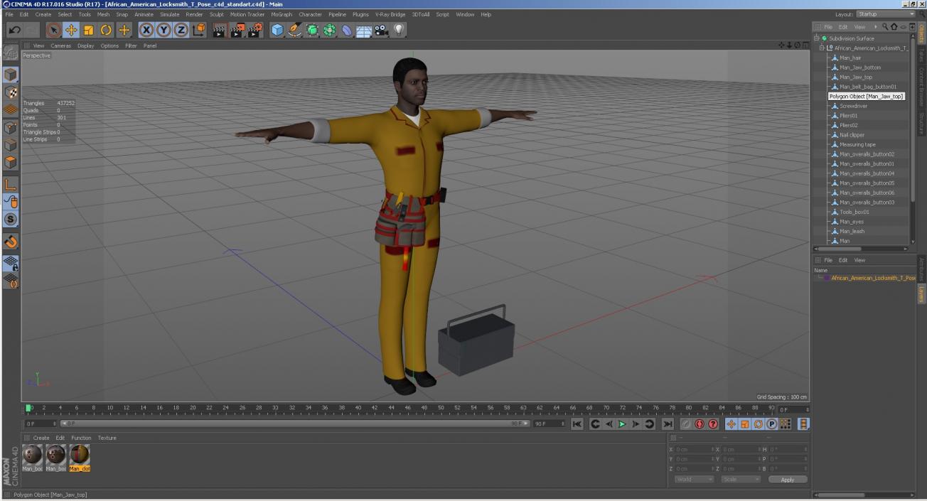 3D African American Locksmith T Pose model