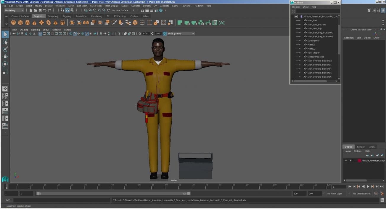 3D African American Locksmith T Pose model