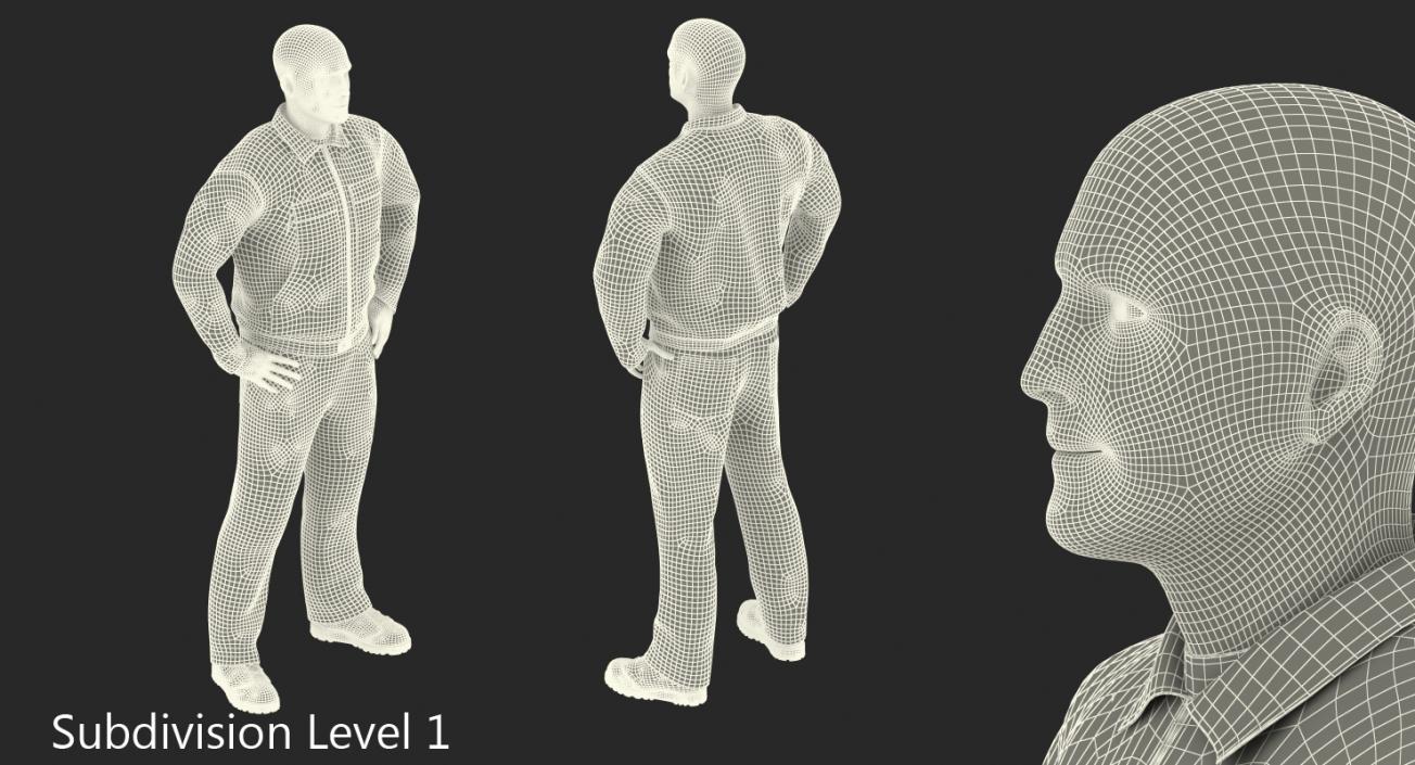 Construction Worker Blue Overalls Standing Pose 3D