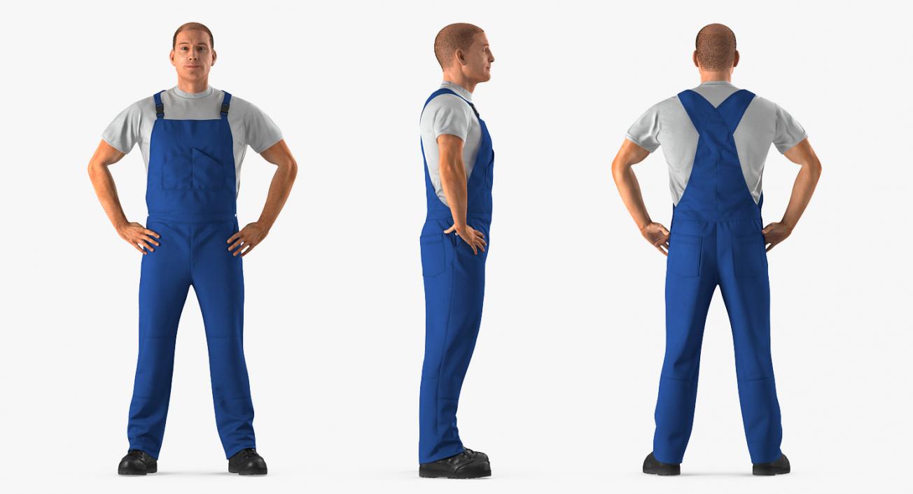 Construction Worker Blue Overalls Standing Pose 3D