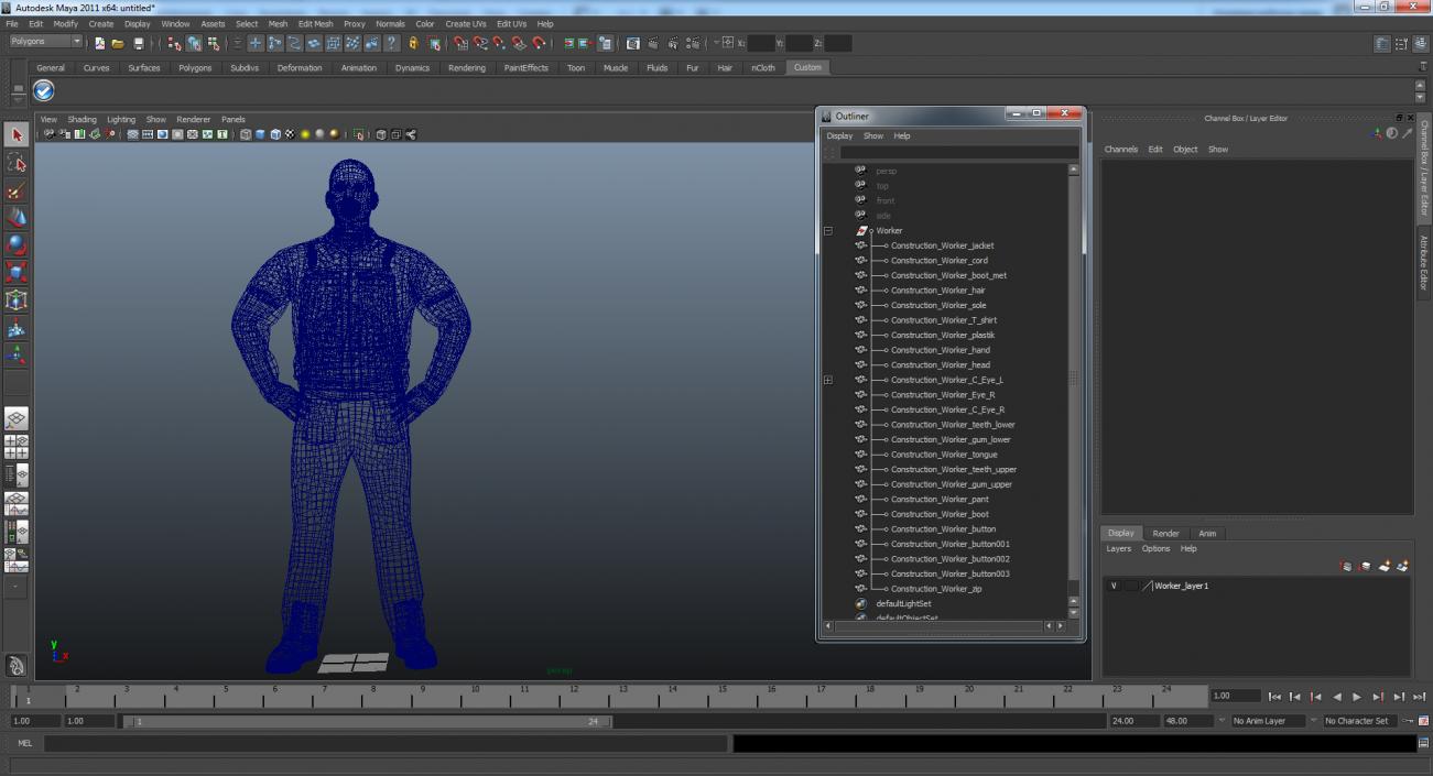 Construction Worker Blue Overalls Standing Pose 3D