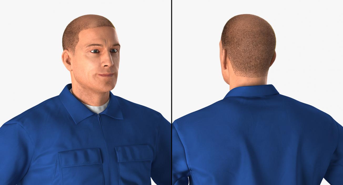 Construction Worker Blue Overalls Standing Pose 3D