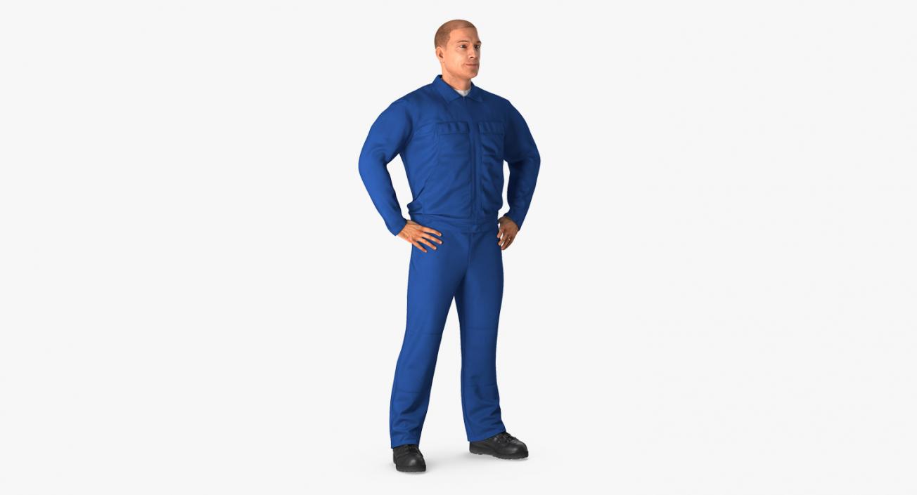 Construction Worker Blue Overalls Standing Pose 3D