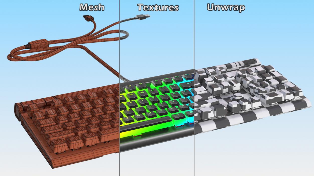 RGB Mechanical Gaming Keyboard switched On 3D